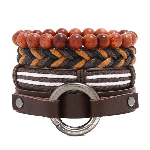 four Cowhide bracelet man retro weave punk set bracelet