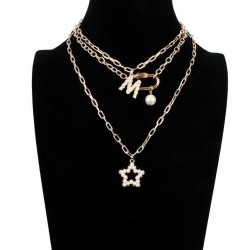 occidental style  fashion Word elements personality buckle Five-pointed star pendant necklace woman