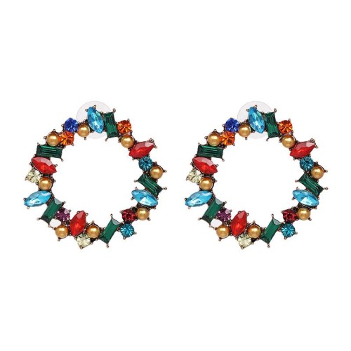  new fully-jewelled circle earrings occidental style wind lady ear stud