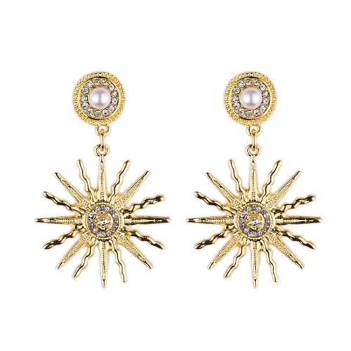 occidental style fashion personality  imitate Pearl diamond Metal earrings same style wind Metal beautiful sun fl