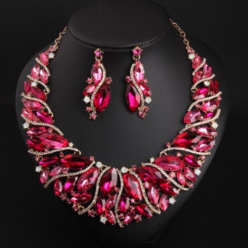   occidental style exaggerating luxurious crystal necklace earrings set bride banquet woman