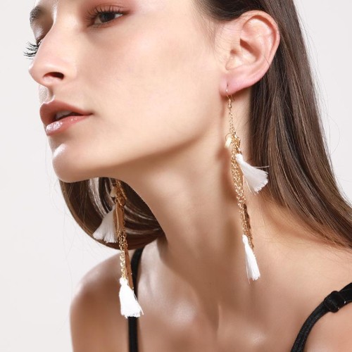 occidental style  Metal temperament tassel earrings  fashion gold leaves long style earrings