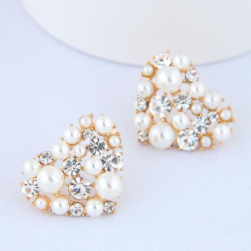 fine  Korean style fashion  Metal sweet bright Peach heart Pearl personality temperament ear stud