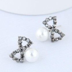 fine  Korean style fashion  Metal sweet bow Pearl personality temperament ear ..