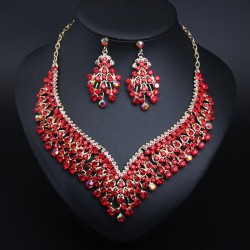   occidental style bride banquet crystal clavicle necklace earrings set woman