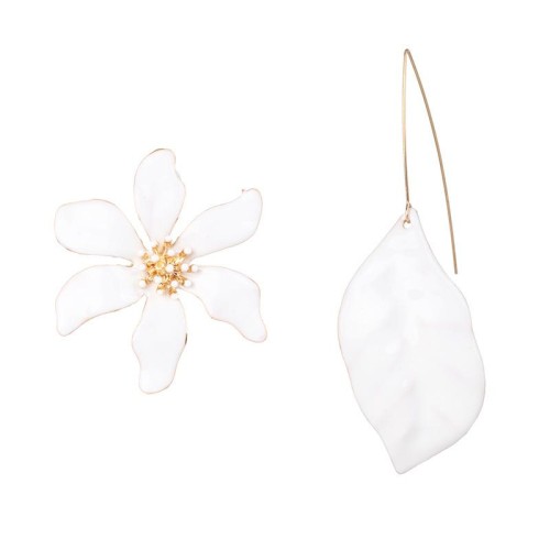 UR fashion Leaf flowers earrings asymmetry personality multicolor earring Street Snap