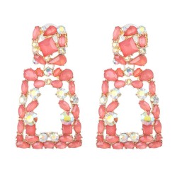  occidental style color glass diamond diamond hollow ear stud earring flowers