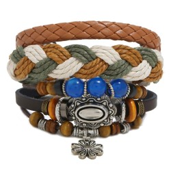 occidental style beads Cowhide braceletdiy three retro rope weave bracelet