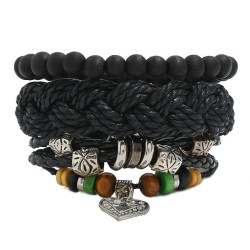 retro weave leather set bracelet handmade beadsDIY three bracelet
