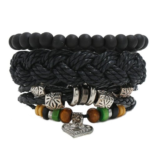 retro weave leather set bracelet handmade beadsDIY three bracelet