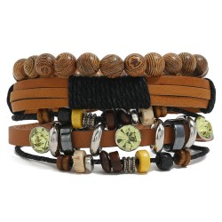 retro weave Cowhide set bracelet handmade beadsDIY three bracelet