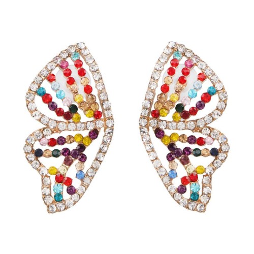  occidental style exaggerating butterfly wings diamond earrings personality creative color ear stud woman Earrin