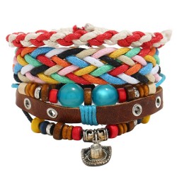 retro rope weave braceletdiy three bracelet lady beads Cowhide bracelet