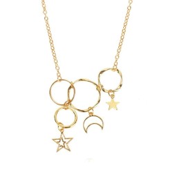 original new Korean style brief hollow more circle star Moon clavicle chain pe..