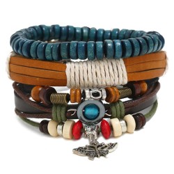 occidental style beads Cowhide bracelet retro weave real leatherdiy three brac..