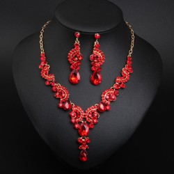 occidental style crystal brief gem necklace earrings set bride