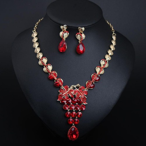   occidental style crystal gem necklace earrings set banquet woman