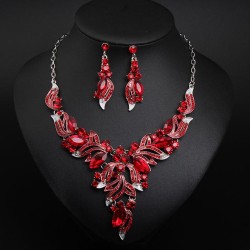   occidental style color flowers gem necklace earrings set banquet bride woman