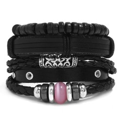 beads Cowhide bracelet retro weave leather ropediy three bracelet