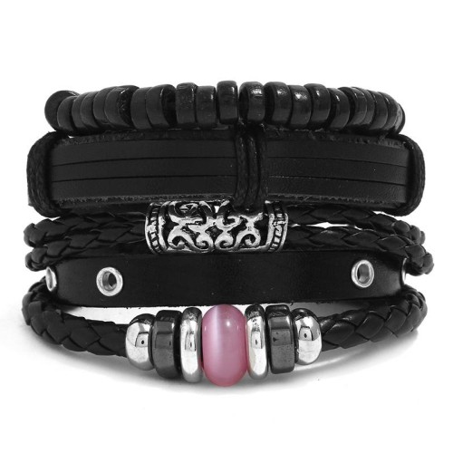 beads Cowhide bracelet retro weave leather ropediy three bracelet