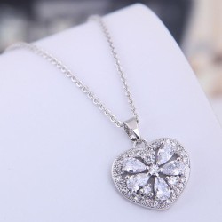 fine  Korean style fashion necklace sweet bronze mosaic zircon Peach heart per..