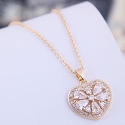 fine  Korean style fashion necklace sweet bronze mosaic zircon Peach heart per..