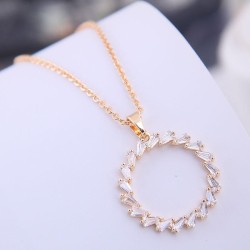 fine  Korean style fashion necklace sweet bronze mosaic zircon concise circle ..