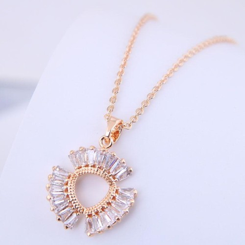 fine  Korean style fashion necklace sweet bronze mosaic zircon personality three leaf woman necklace