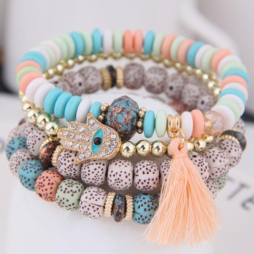 occidental style trend  concise all-Purpose Metal flash diamond eyes personality beads temperament multilayer bracele