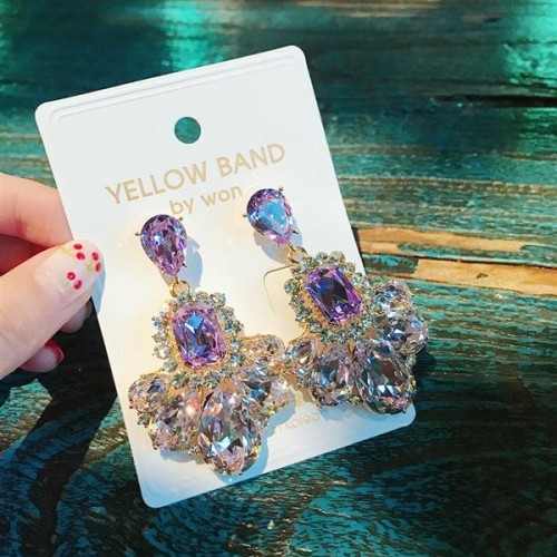 silver long style luxurious gem drop earrings Korea gold same style earring personality crystal Earring