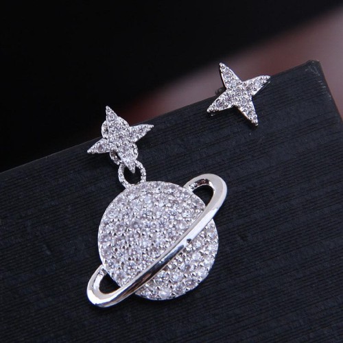925 silver  Korean style fashion sweet bronze embed zircon sweet asymmetry personality ear stud