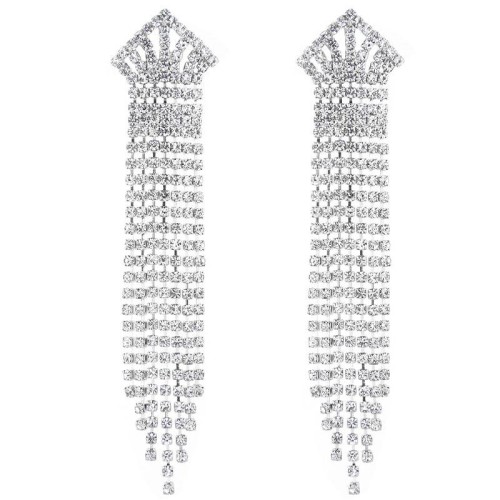 fine  occidental style fashion concise Metal crown bright diamond tassel personality exaggerating ear stud
