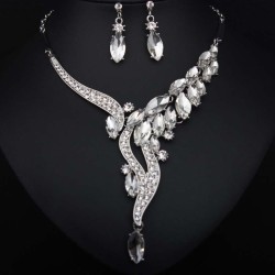 occidental style fashion brief crystal gem necklace earrings set banquet