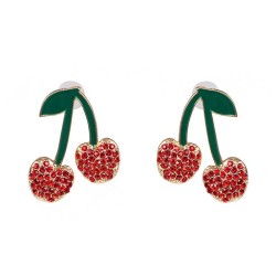 UR personality cherry ear stud high-end fashion embed Rhinestone earrings all-..