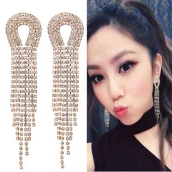 fine  occidental style fashion Metal bright diamond tassel exaggerating ear st..