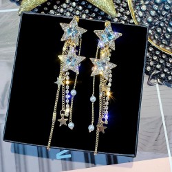 silver crystal Five-pointed star earrings woman elegant all-Purpose atmospheri..