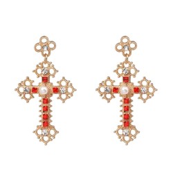 palace wind retro diamond ear stud woman occidental style cross earrings long ..