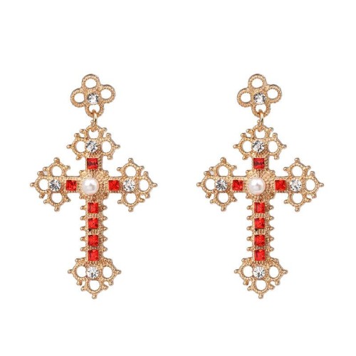 palace wind retro diamond ear stud woman occidental style cross earrings long style earring elegant Earring earrin