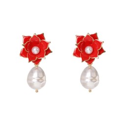  Pearl earring flowers Alloy brief earrings woman temperament enamel fashion p..