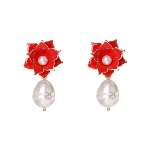  Pearl earring flowers Alloy brief earrings woman temperament enamel fashion personality ear stud