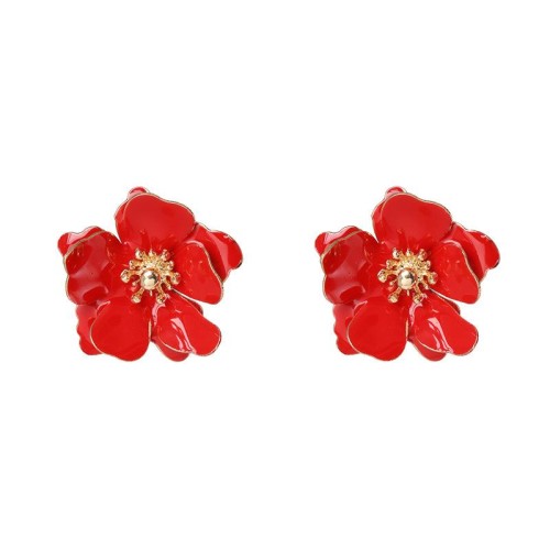 brief samll ear stud enamel petal Pearl ear stud occidental style flowers earrings