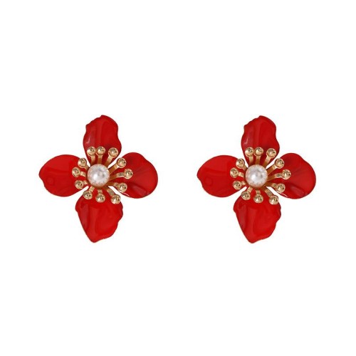 brief ear stud enamel petal Pearl ear stud occidental style flowers earrings