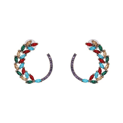  retro temperament Pearl circle earrings occidental style diamond geometry ear stud Earring