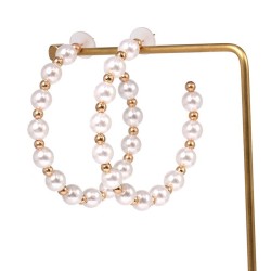 occidental style fashion creative style Pearl style circle big earrings titanium steel brief tassel gold Beads e