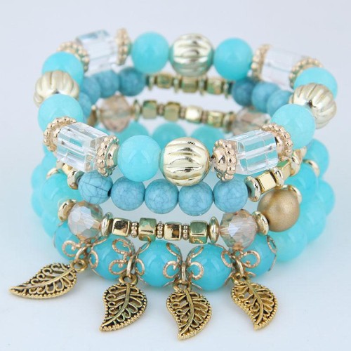 occidental style trend  concise Metal leaves all-Purpose multilayer beads temperament bracelet
