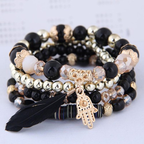 occidental style fashion  concise crystal beads all-Purpose feather temperament multilayer bracelet