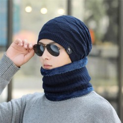 men hats wool rhombus warm velvet thick knitting woolen fashion hat set