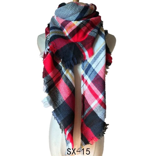 occidental style spring autumn Winter imitate sheep velvet Double surface Colorful grid triangle scarf lad