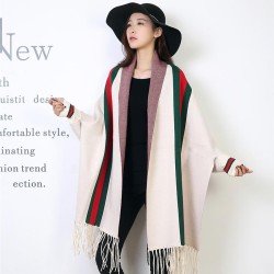 autumn Winter belt sleeves shawl fashion Stripe scarf woman wind two more thic..