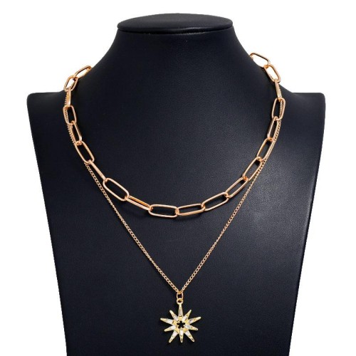 occidental style fashion  Metal all-Purpose sun flower Metal Double layer chain temperament necklace